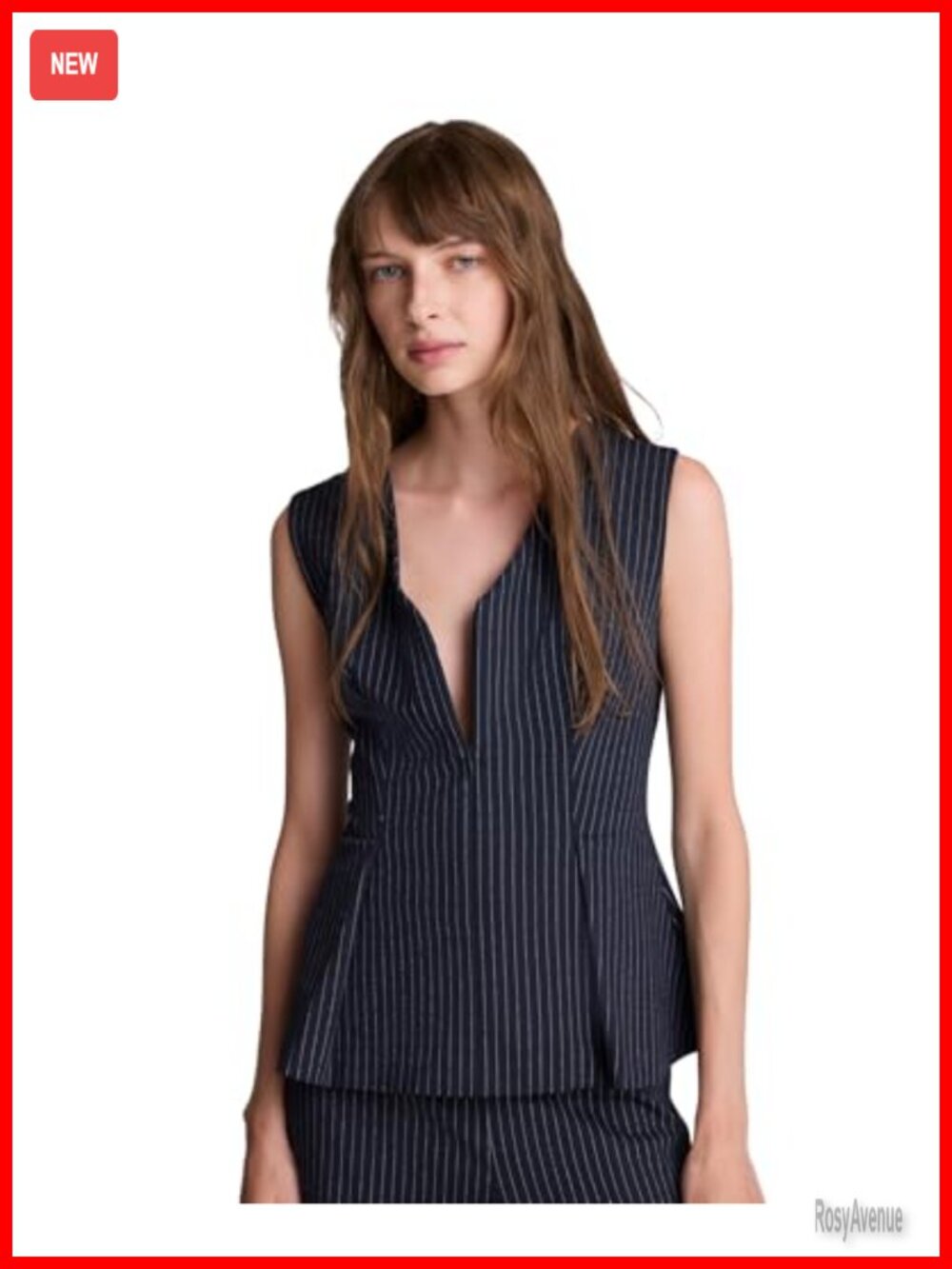 Kenneth Cole New York Sleeveless V-Neck Pinstriped Peplum Top